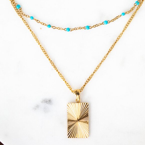 Sunburst Pendant necklace WATERPROOF Gold Chain Necklace Layering Necklace Gift - Picture 1 of 17